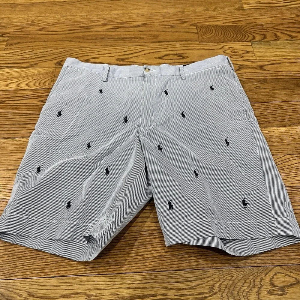 Polo Ralph Lauren Shorts Mens 38x8 Classic Fit Seersucker Pony Logo Nautical